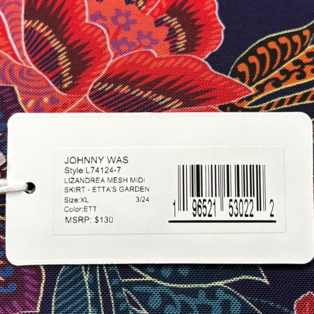 NEW Johnny Was Jade Lizandrea Mesh Pull On Midi Skirt Etta's Garen Print XL - Picture 10 of 13